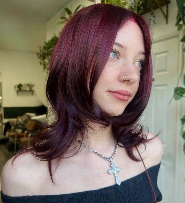 Shag Cut With Violet Burgundy Shag Cut With Violet Burgundy β Burgundy Hair Color