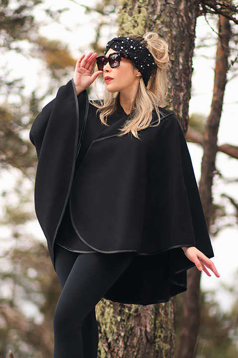 Wool Cape and Leather Trim for an Elegant Look — All Black Winter Outfits