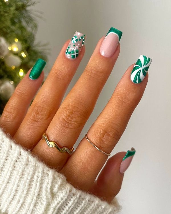 Short Square Festive French Tips — Cute Christmas Nails 2026