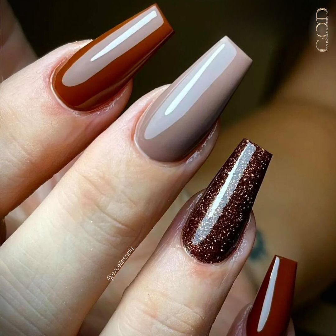 Brown Taupe Copper Glitter Coffin Nails Brown Taupe Copper Glitter Coffin Nails β New Years Coffin Nails 2027