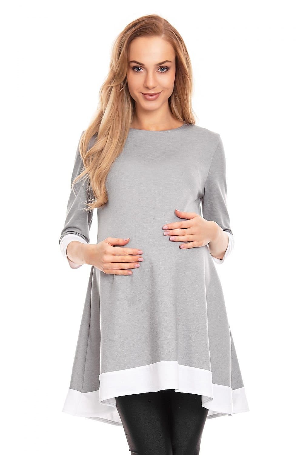 Grey A-Line Tunic Dress with White Trim Grey A-Line Tunic Dress with White Trim β Winter Maternity Outfits