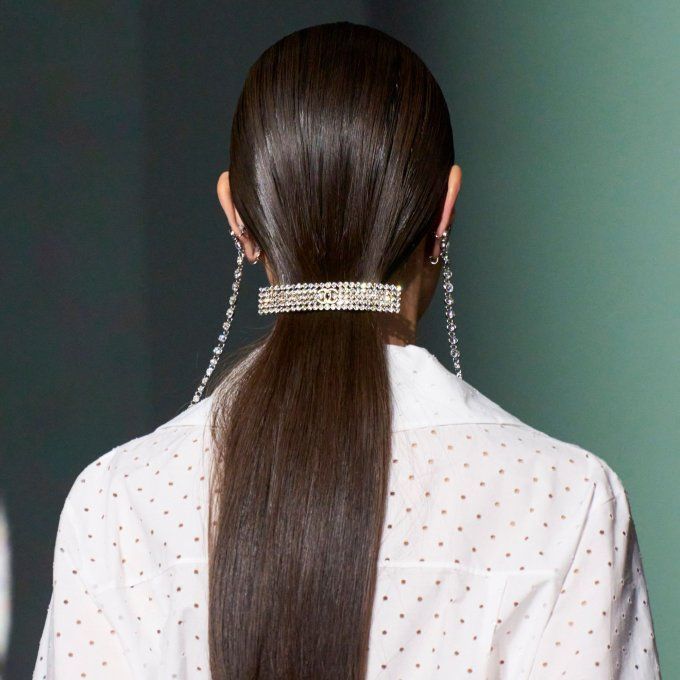 Crystal-Embellished Sleek Ponytail — Winter Ponytail Hairstyles