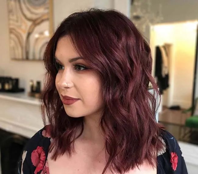Deep Wine Red Textured Waves — Winter Hair Colors