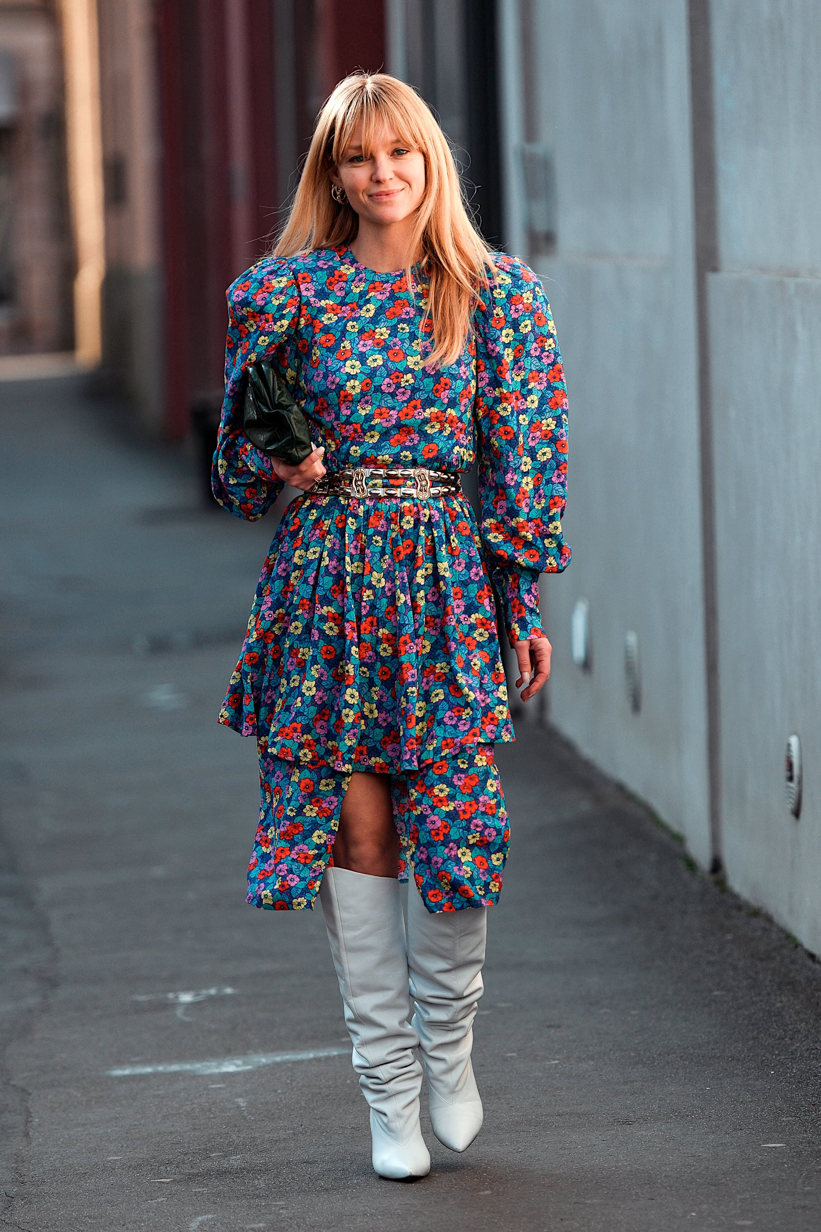 Off-White Slouchy Boots with Floral Midi Dress Off-White Slouchy Boots with Floral Midi Dress β Knee High Boots Outfits