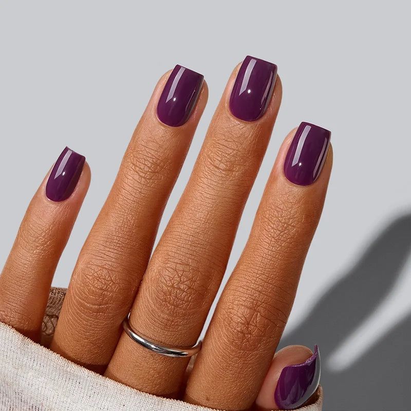 Deep Purple Glossy Coffin Nails — Short Christmas Coffin Nails 2026