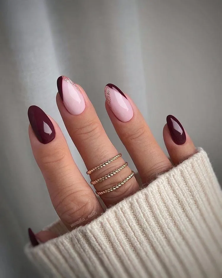 Burgundy French Tip with Glitter Accent — Winter Nail Colors