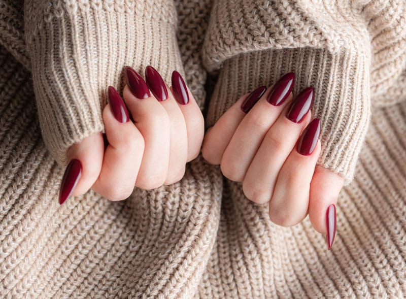 Long Stiletto Dark Berry Red Nails Long Stiletto Dark Berry Red Nails β Winter Nails