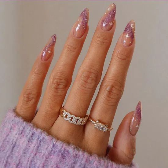 Glossy Mauve Purple Short Oval Nails — Winter Purple Nails