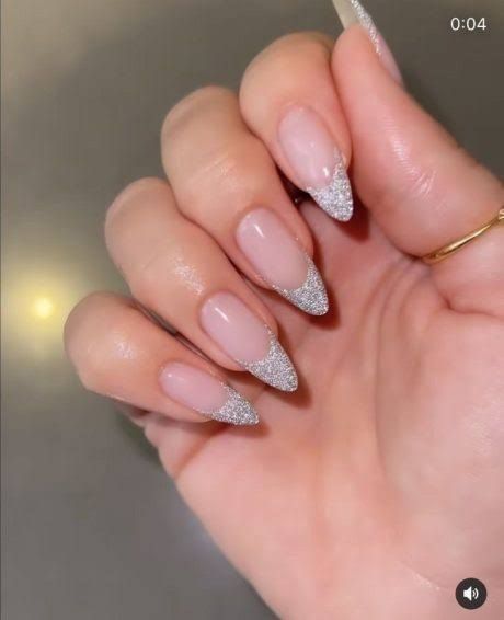Dense Silver Glitter French Medium Square Nails Dense Silver Glitter French Medium Square Nails β New Years French Tip Nails 2027