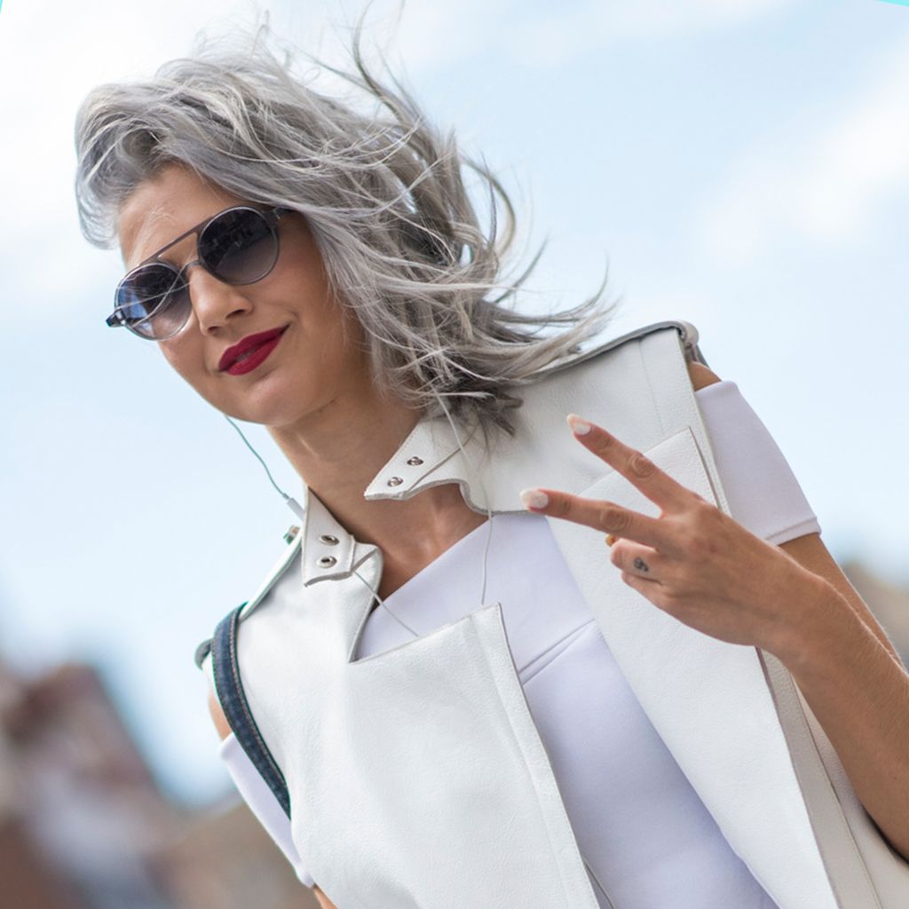 Shag With Ash Gray and Wind-Swept Style Shag With Ash Gray and Wind-Swept Style β Gray Blending Highlights
