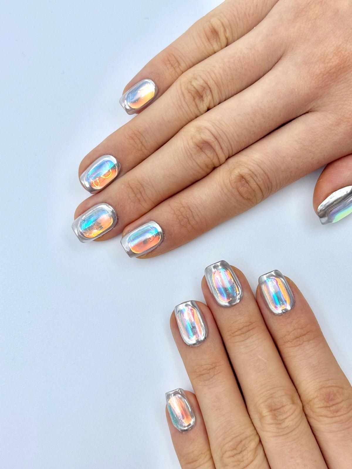 Iridescent Rainbow Shift Chrome — Silver Chrome Nails