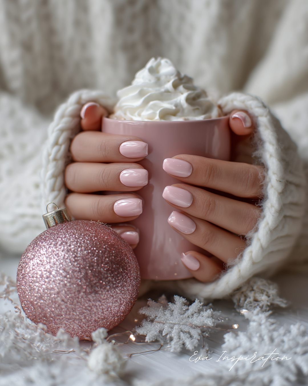 Pale Pink French Tip With Cozy Vibes Pale Pink French Tip With Cozy Vibes β Winter Champagne Nails