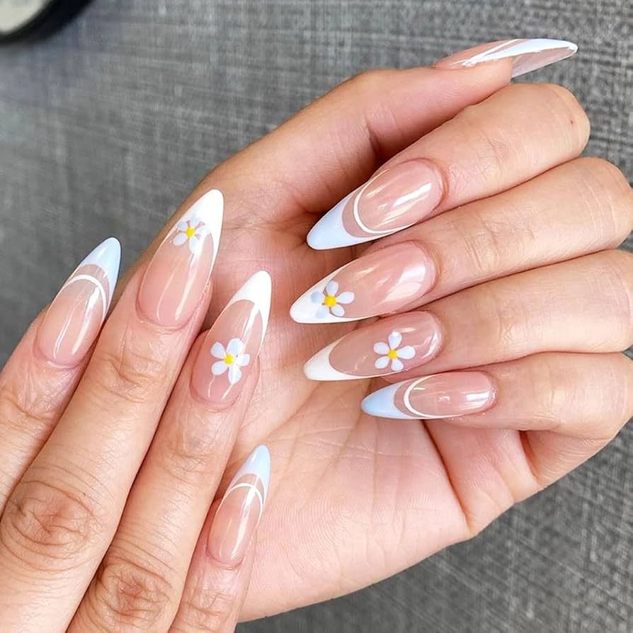 Floral French Tip Long Stiletto Nails Floral French Tip Long Stiletto Nails β Holiday Nails 2026