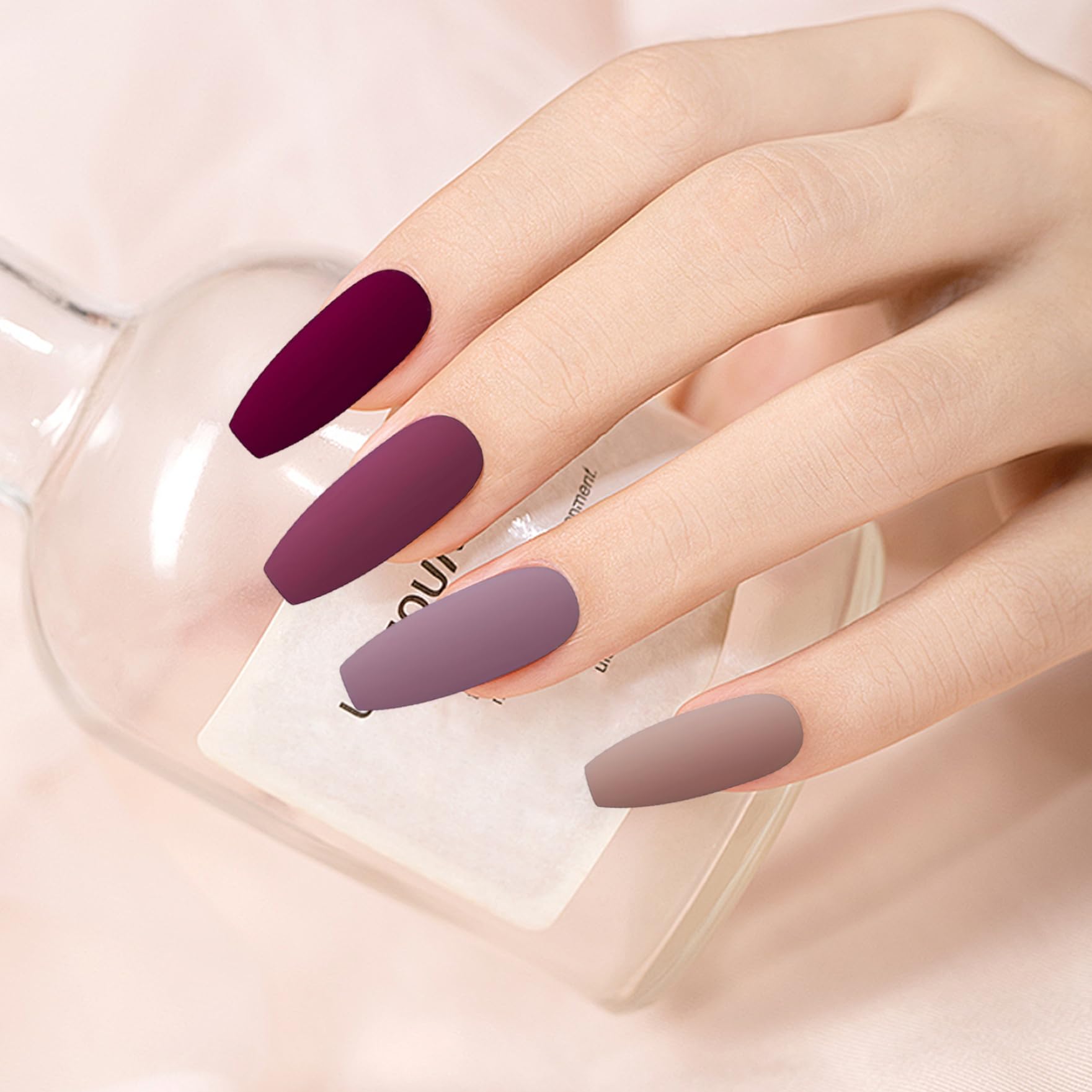 Matte Gradient Long Coffin Nails — Winter Dip Powder Nails