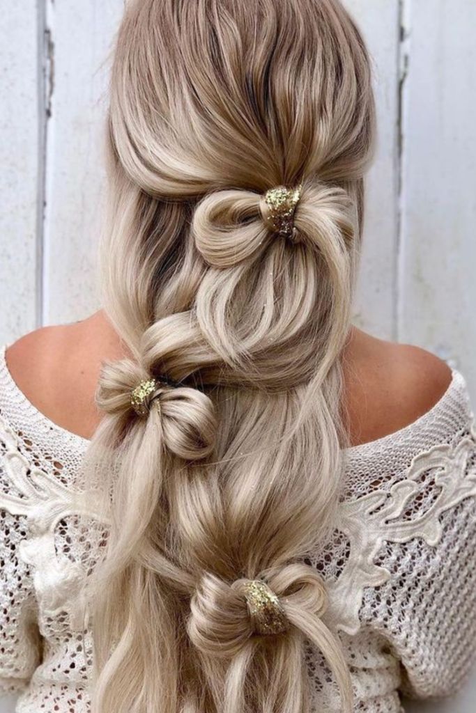 Platinum Blonde Half-Up With Braids and Bows Platinum Blonde Half-Up With Braids and Bows β Winter Hairstyles