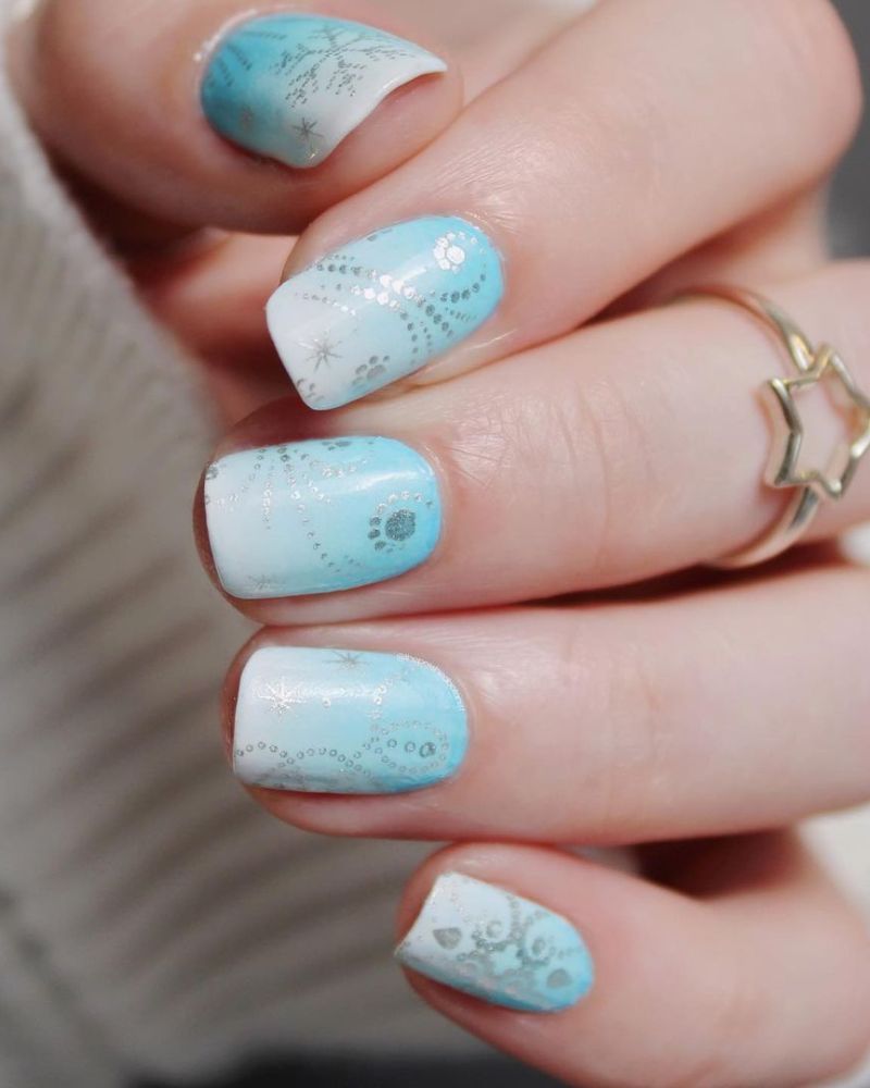 Icy Blue Gradient Snowflakes and Dots Icy Blue Gradient Snowflakes and Dots โ Winter Blue Nails
