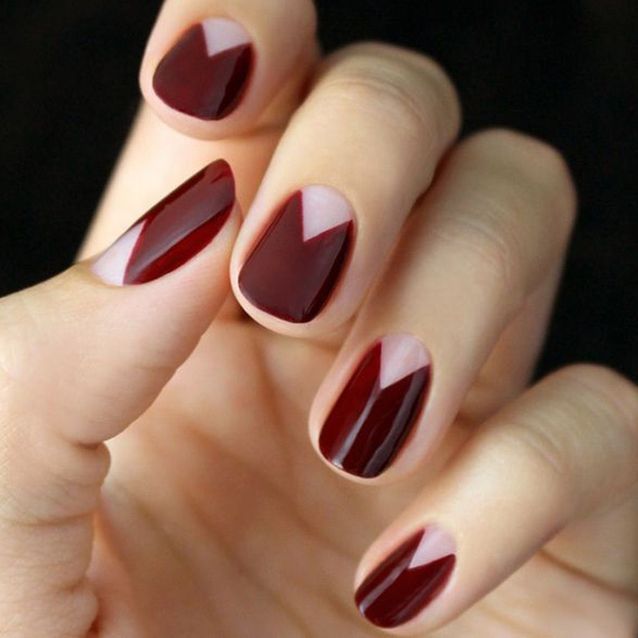 Burgundy Nude Geometric Contrast Nails Burgundy Nude Geometric Contrast Nails β Burgundy Nails