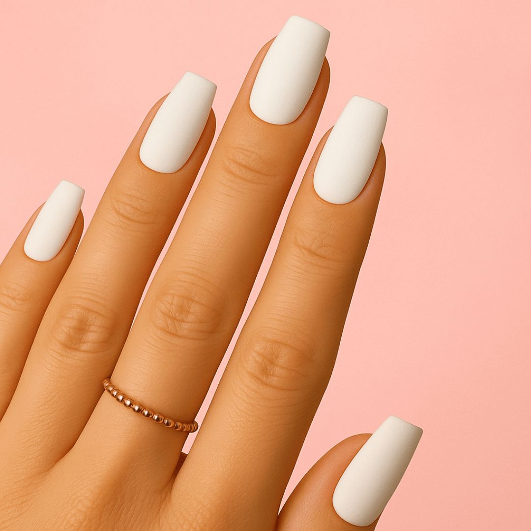 Matte White Coffin Nails Matte White Coffin Nails β Winter White Nails