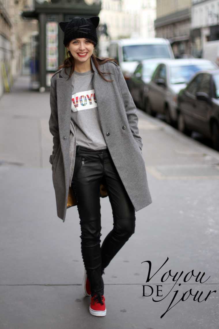 Playful Cat Ear Beanie with Leather Pants Playful Cat Ear Beanie with Leather Pants β Beanie Outfits