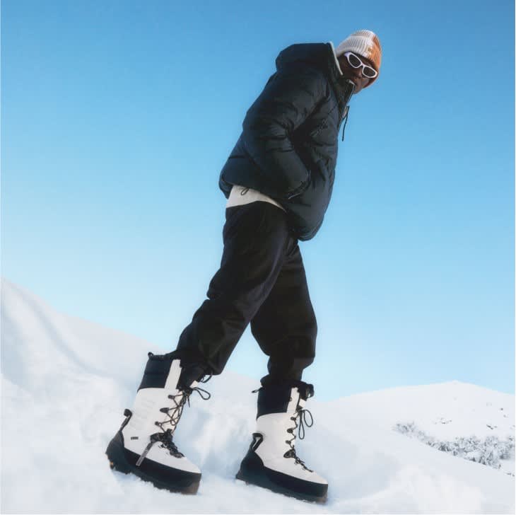 Lace-Up Snow Boots with Puffer Jacket and Beanie Lace-Up Snow Boots with Puffer Jacket and Beanie β Snow Boots Outfits