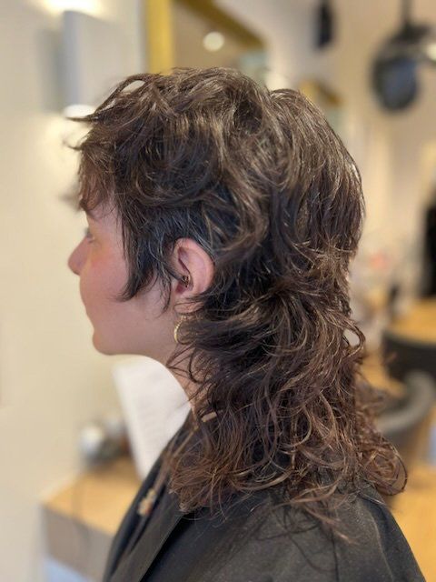 Chin To Mid-Back Mullet Shag Dark Brown With Choppy Bangs Chin To Mid-Back Mullet Shag Dark Brown With Choppy Bangs β Winter Shag Haircuts
