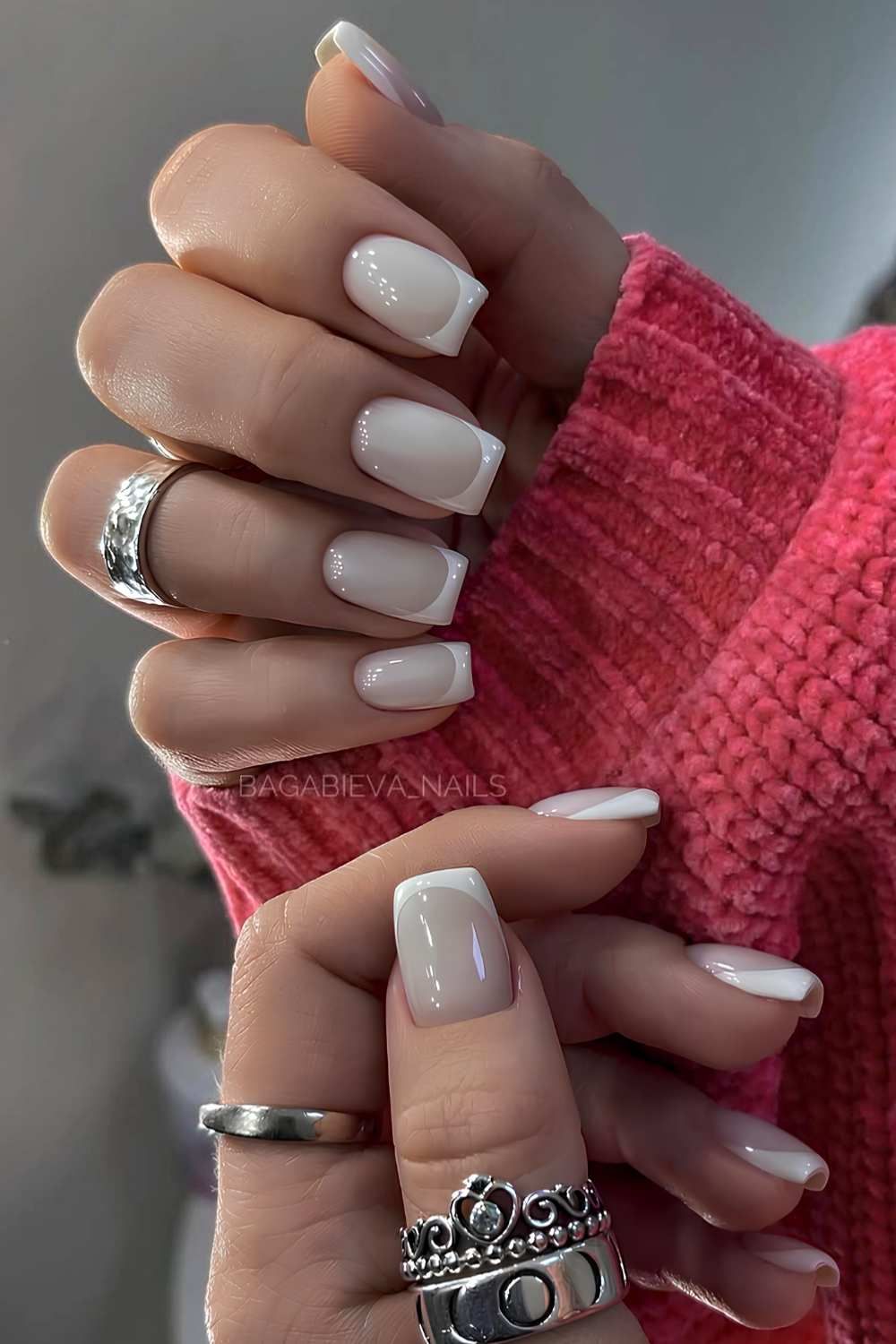Sheer Nude French with Line Accent Sheer Nude French with Line Accent β Winter Square Nails