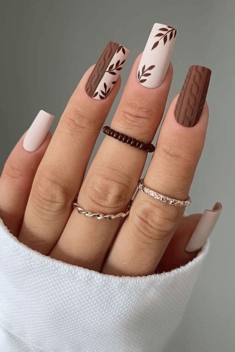 Long Square Matte Knit Leaf Motifs Nails Long Square Matte Knit Leaf Motifs Nails β Sweater Nails