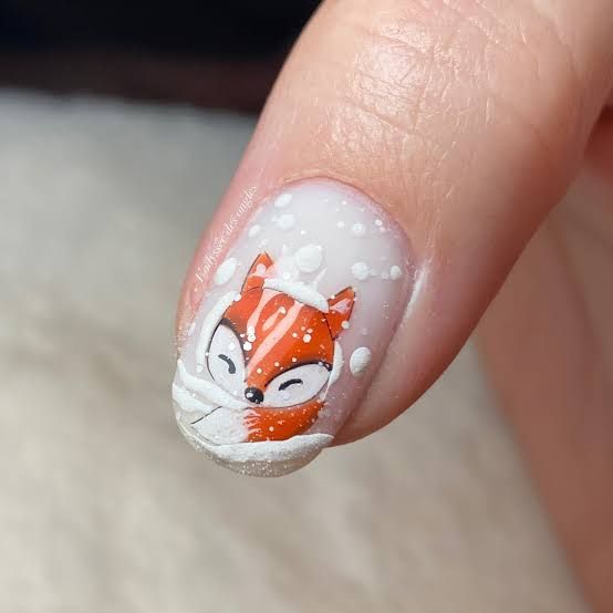 Cute Cartoon Fox Winter Nail — Cute Winter Nails