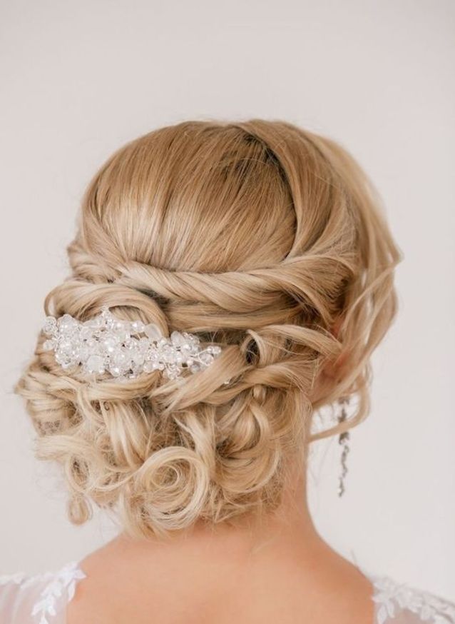 Ash Blonde Curly Updo with Sparkle — Winter Wedding Hairstyles