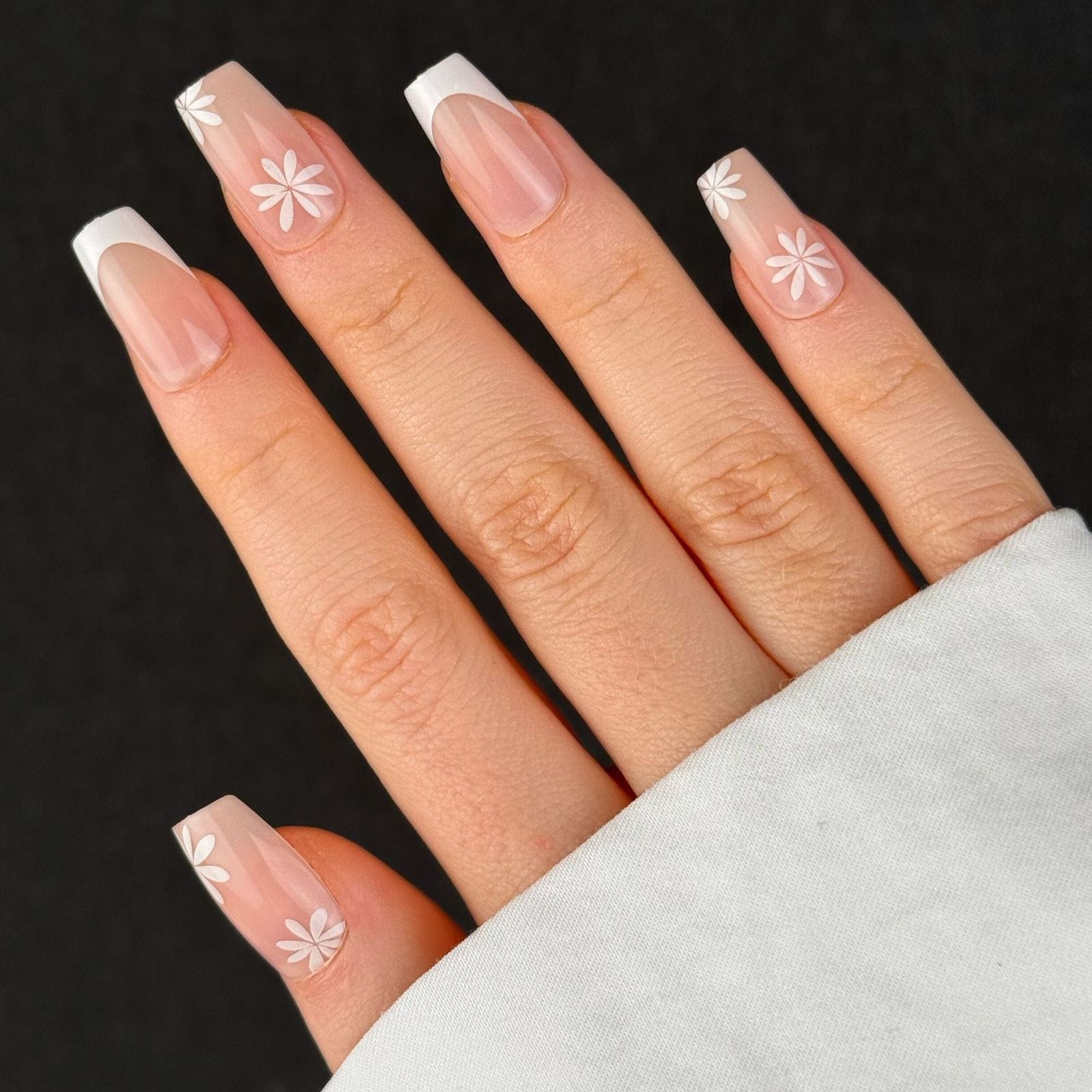 Floral French On Long Square Floral French On Long Square β Winter Wedding Nails