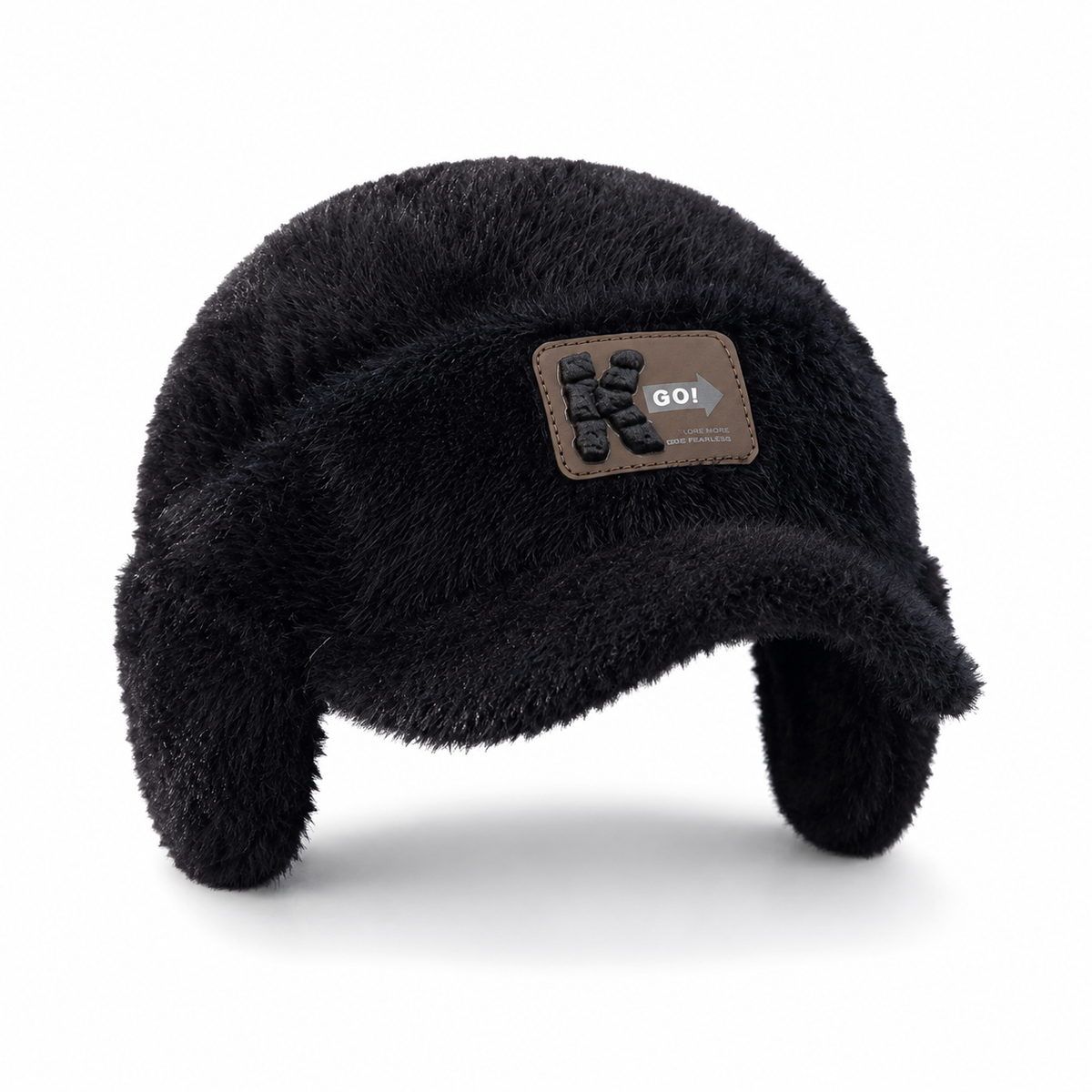 Black Plush Baseball Cap with Functional Ear Flaps — Earmuffs Outfits