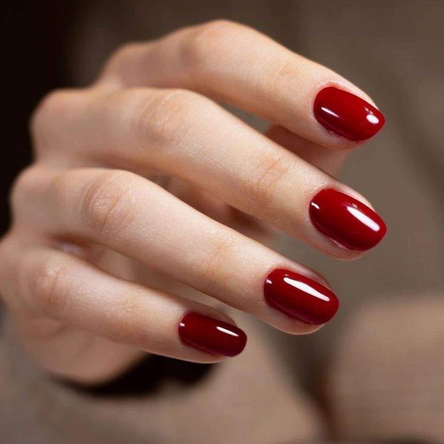 None Deep Glossy Red Medium Oval Nails None Deep Glossy Red Medium Oval Nails β Winter Work Nails
