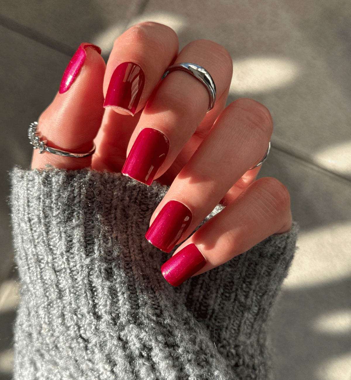 Short Square Glossy Cherry Red Nails Short Square Glossy Cherry Red Nails