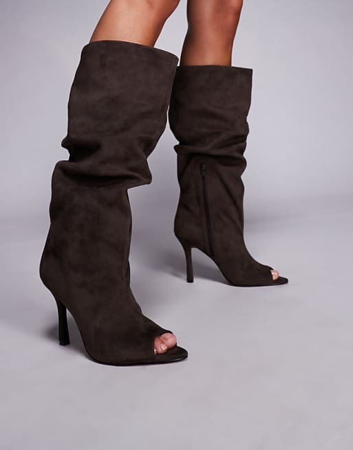 Evening Glamour: Peep-Toe Slouchy Boots with Stiletto Heels Slouchy Boots Outfits