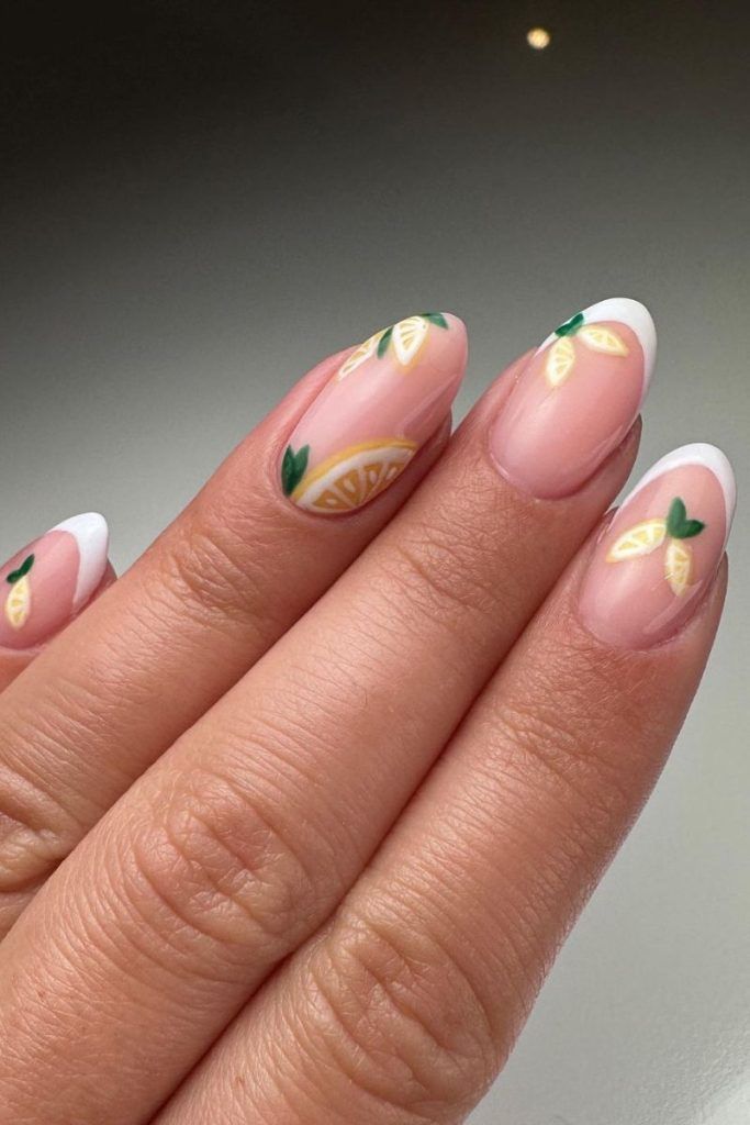 Lemon Slice Nude French Almond Nails Lemon Slice Nude French Almond Nails β Holiday Nails 2026