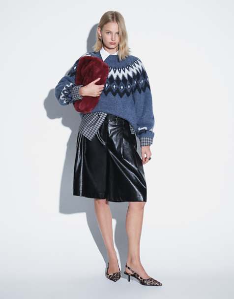 Fair Isle Sweater with Faux Leather Culottes Fair Isle Sweater with Faux Leather Culottes β Winter Outfits for Petite Women
