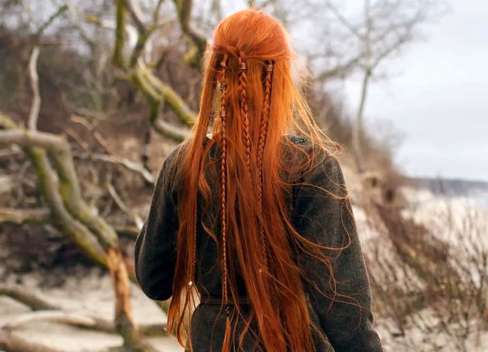 Vibrant Red with Braids and Beads — Winter Hairstyles for Long Hair