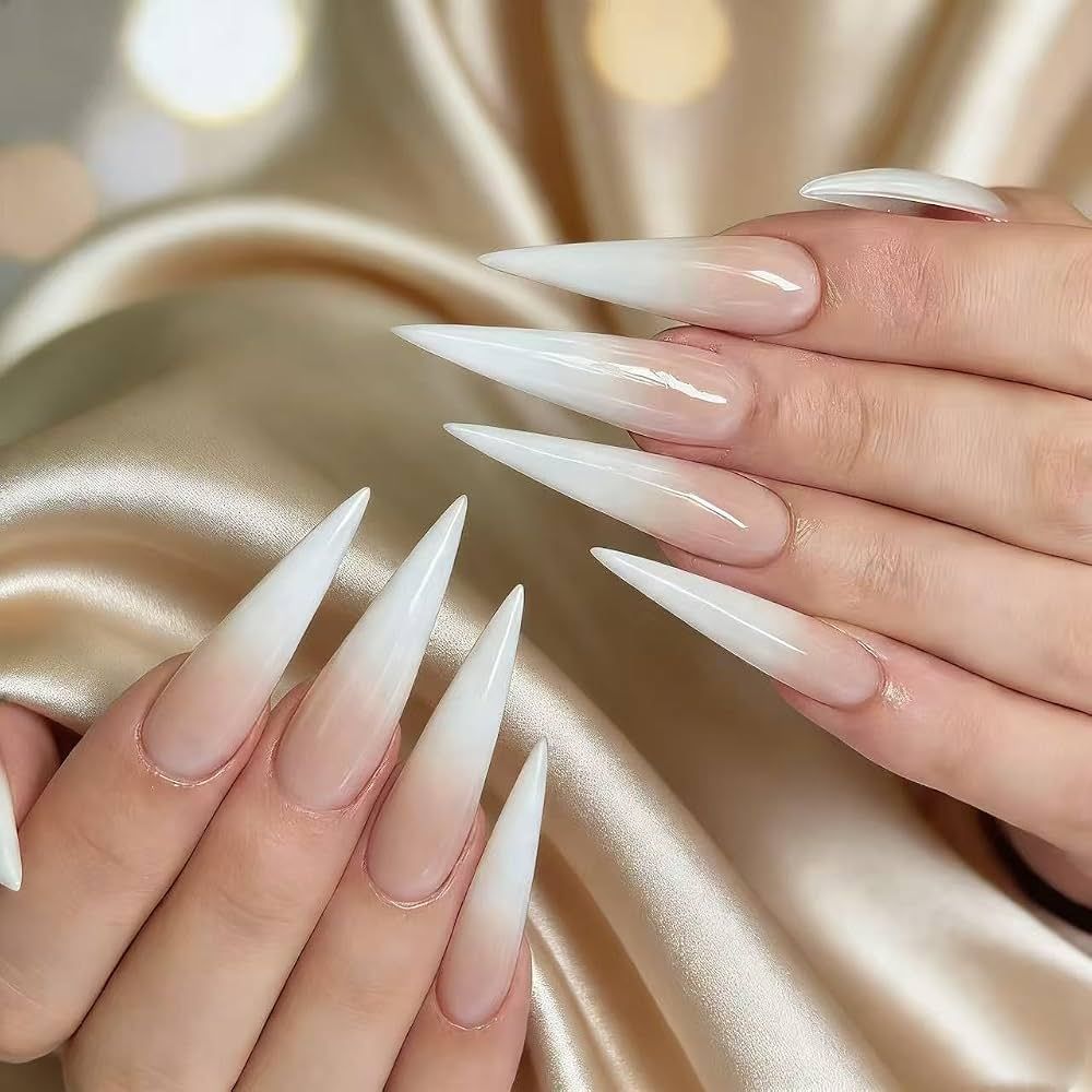 Soft Ombre French Tip Glossy Stilettos Soft Ombre French Tip Glossy Stilettos β Winter Stiletto Nails