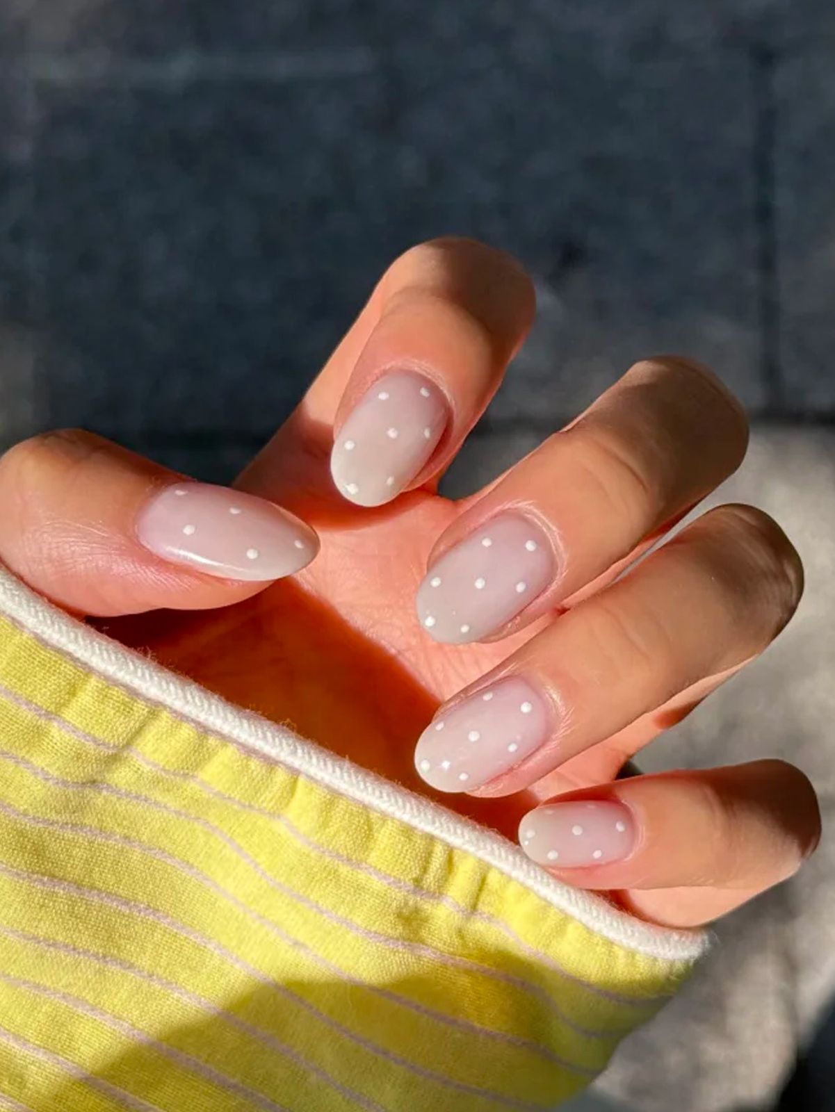 Light Beige with White Polka Dots Light Beige with White Polka Dots โ Classy Winter Nails