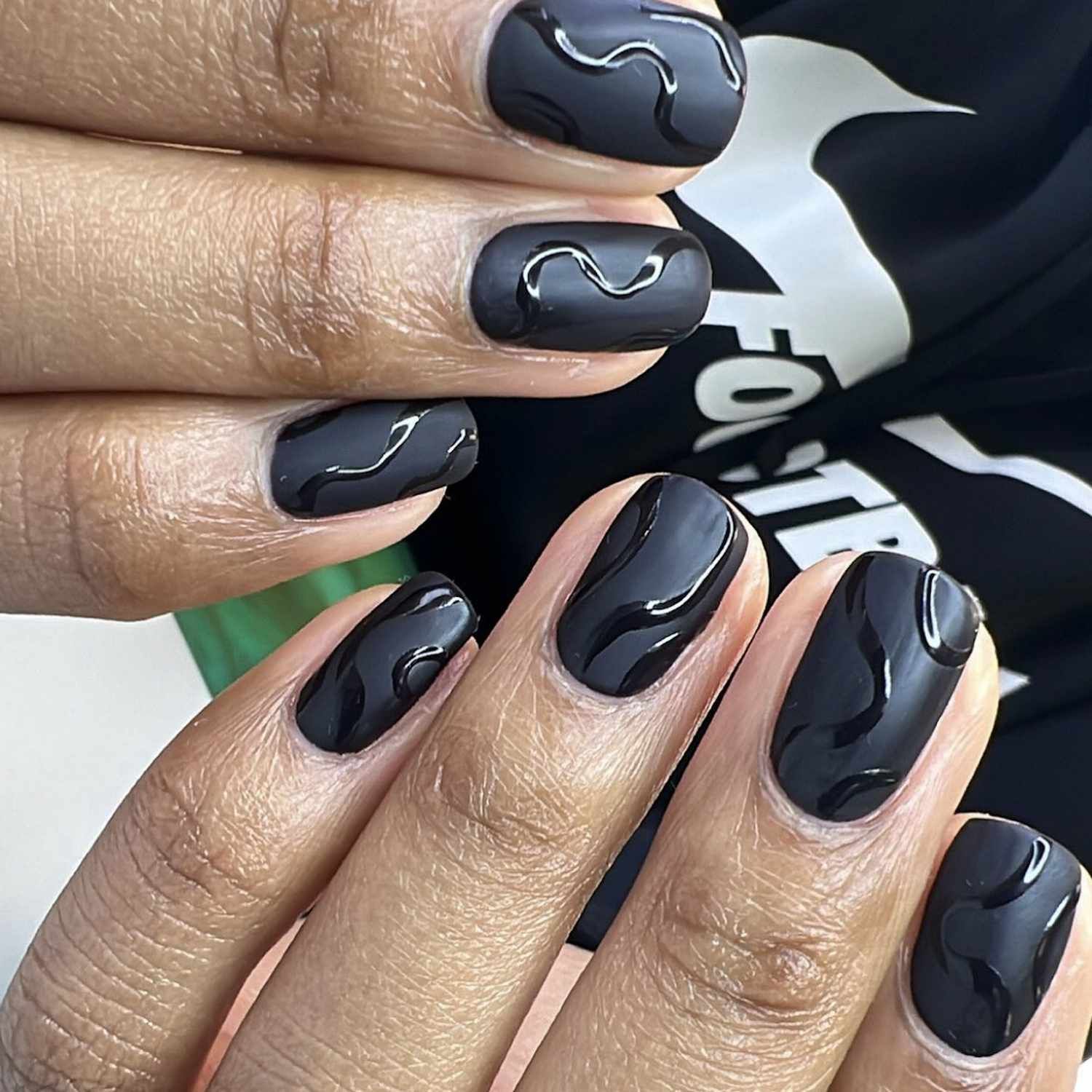 Matte Black Glossy Wavy Lines Nails Matte Black Glossy Wavy Lines Nails β Short Winter Acrylic Nails