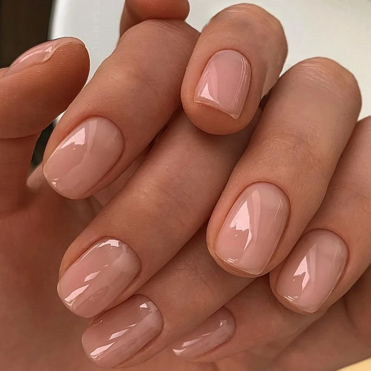 Nude Pink Glossy Short Square Nails Nude Pink Glossy Short Square Nails β Short Winter Gel Nails