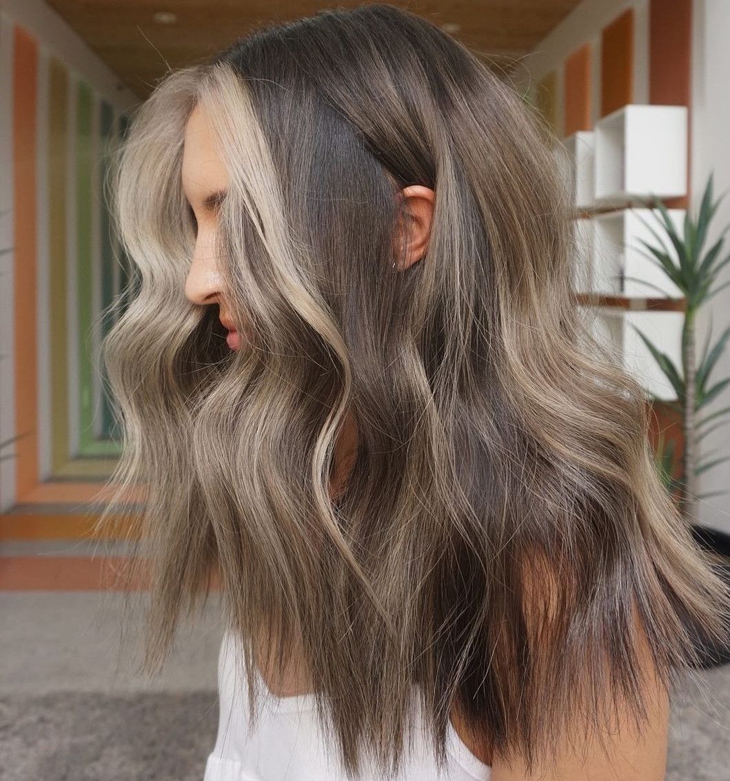 Dark Base With Blonde Money Piece Dark Base With Blonde Money Piece β Mushroom Brown Hair