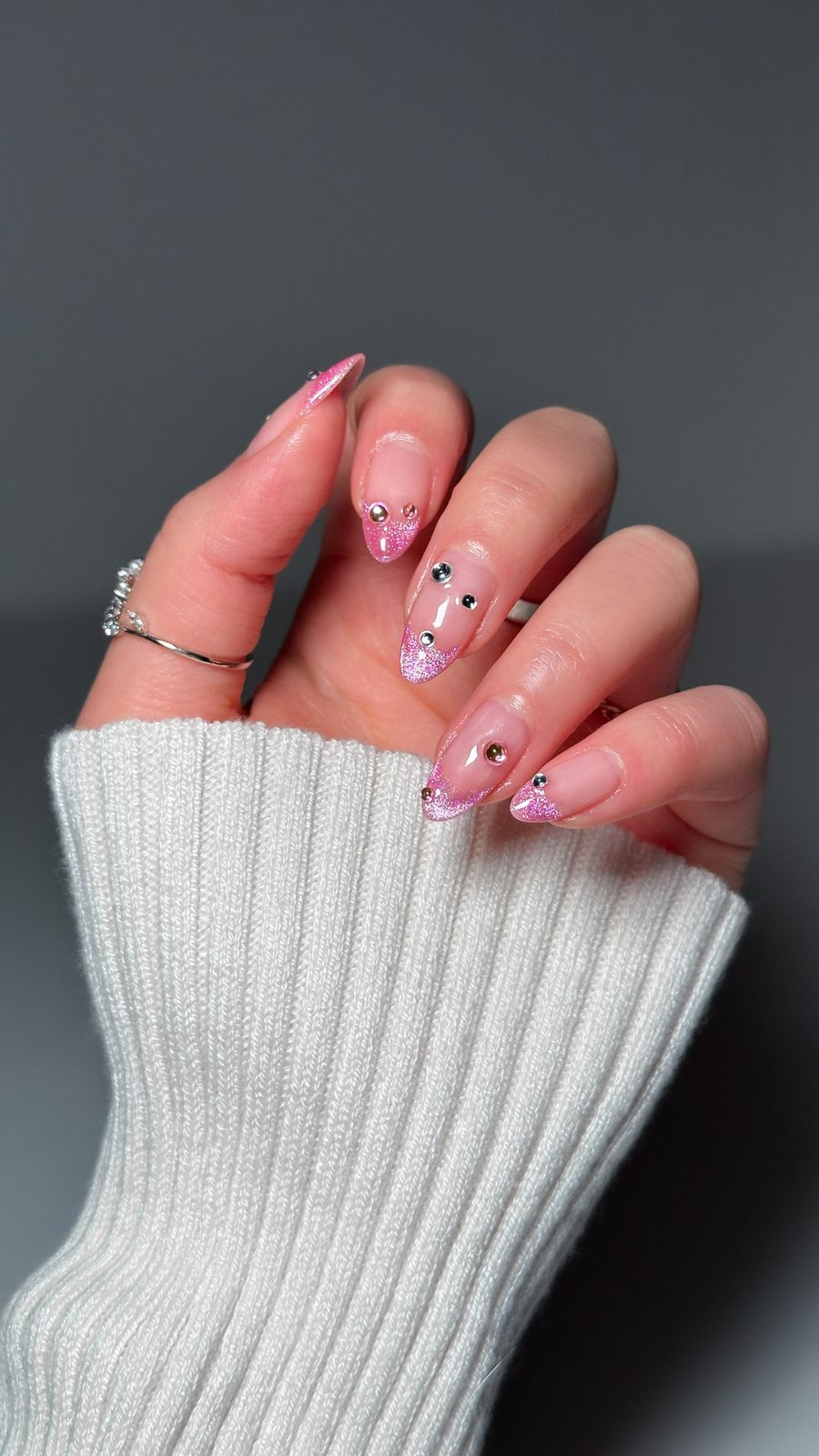 Sheer Pink Base With Pink Glitter Visual Idea — Winter Gel Nails