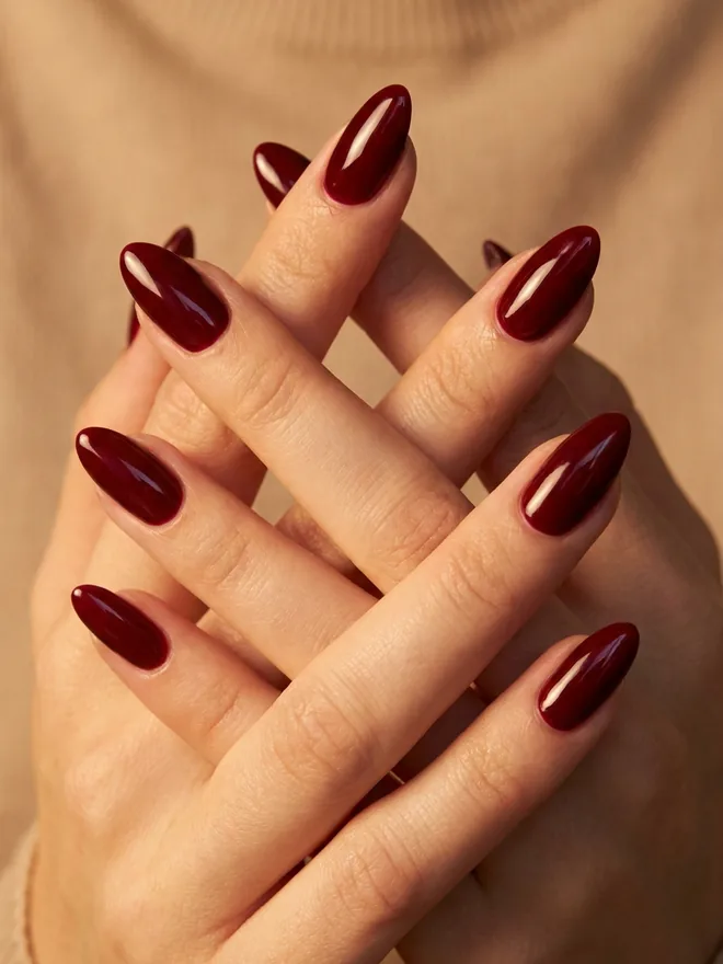 Medium Almond Dark Berry Red — Winter Nail Colors