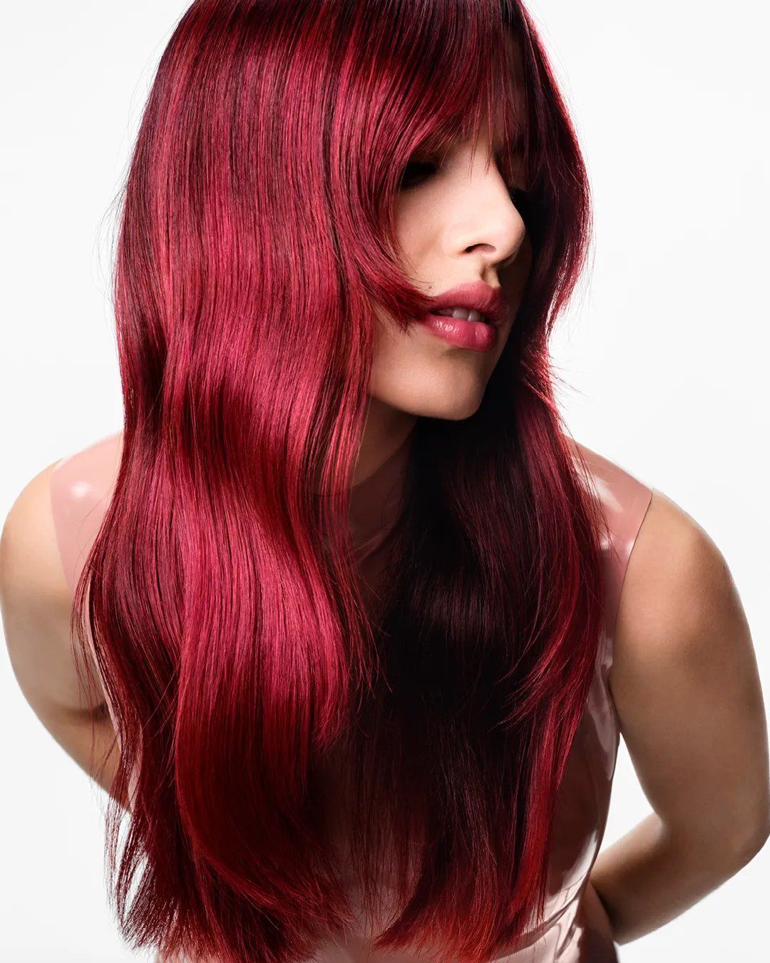 Mid-Length Waves With Intense Vibrancy — Cherry Cola Hair Color