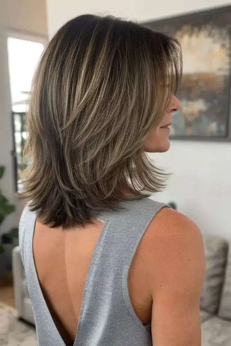 Dark Brown Shag With Face-Framing Layers Dark Brown Shag With Face-Framing Layers β Winter Shoulder Length Hairstyles