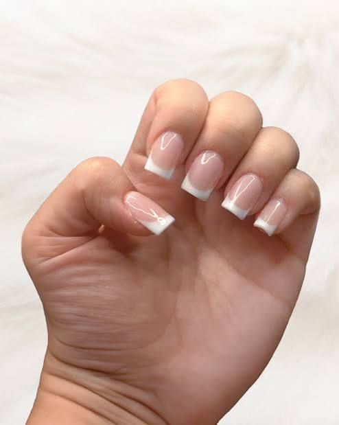 White French Tips Visual Idea — Short Winter Square Nails
