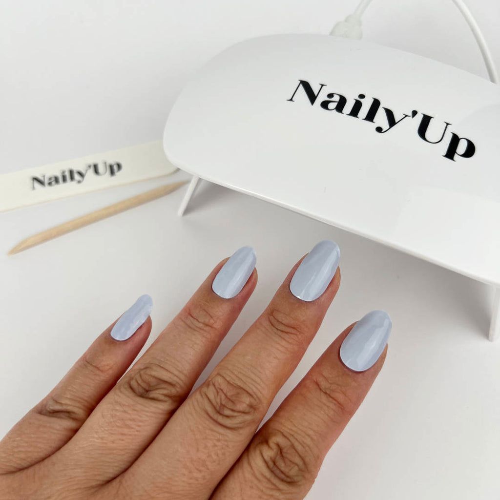 Cool Grey Undertone Glossy Oval Nails Cool Grey Undertone Glossy Oval Nails β Icy Blue Nails