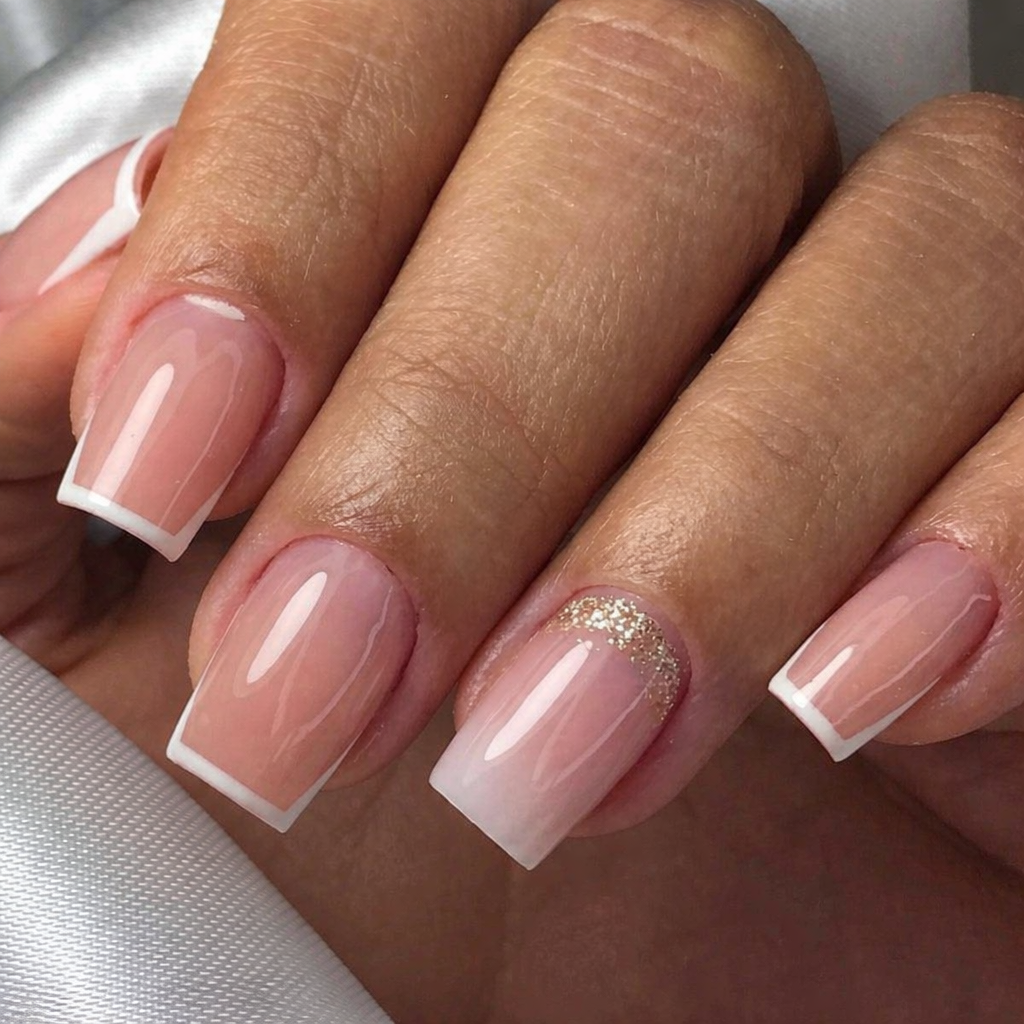 Glossy With Glitter Accent Visual Idea Glossy With Glitter Accent Visual Idea β Winter French Tip Nails