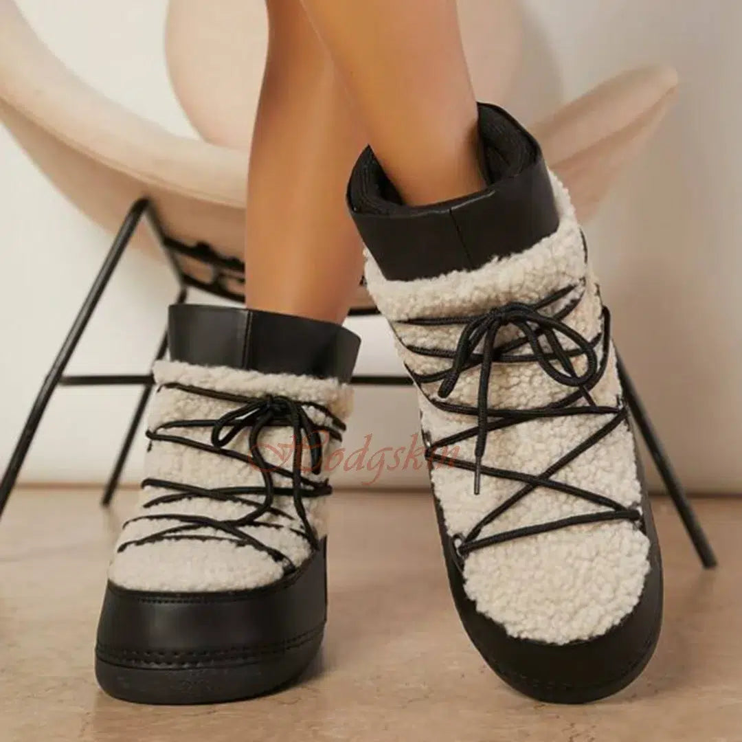 Ankle Boot Style: Cream Fleece and Leather Moon Boots — Moon Boots Outfits